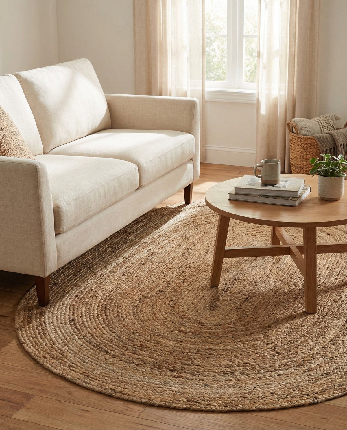 Woven Seaside Jute Collection Area Rug - Savannah (Natural) Oval Natural  lifestyle 115