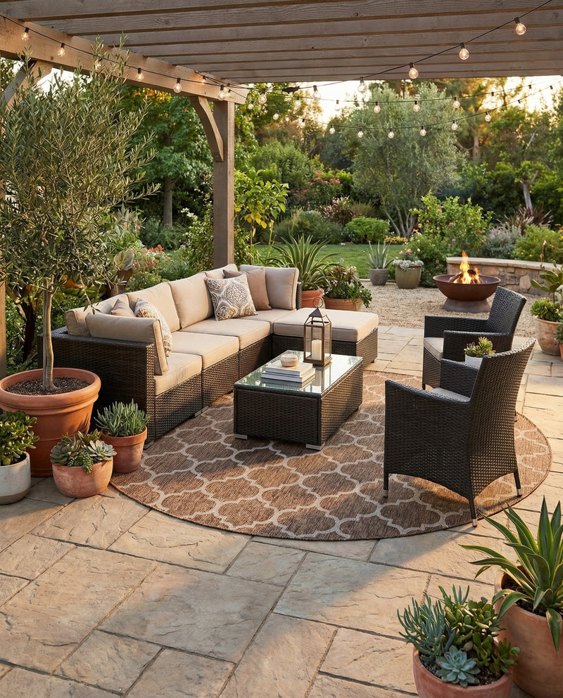Savannah Pergola Collection Area Rug - Arbor (Brown) Round Brown  lifestyle 46