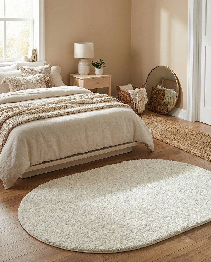 Cozy Comfort Shag Collection Area Rug - Haven (White) Oval White  lifestyle 47