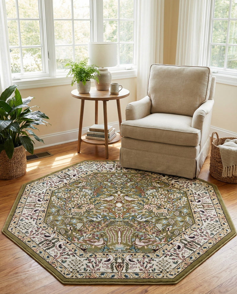 Persian Elegance Collection Area Rug -  Kerman (Green) Octagon Green  lifestyle 38