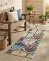 Outdoor Marrakesh Collection Area Rug -  Rabat Runner Gray Blue Ivory  lifestyle 60