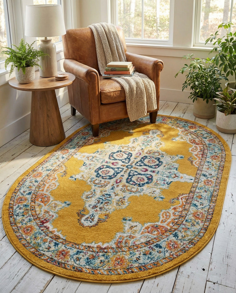 Beverly Grove Collection Area Rug -  Fairfax (Yellow) Oval Yellow  lifestyle 65