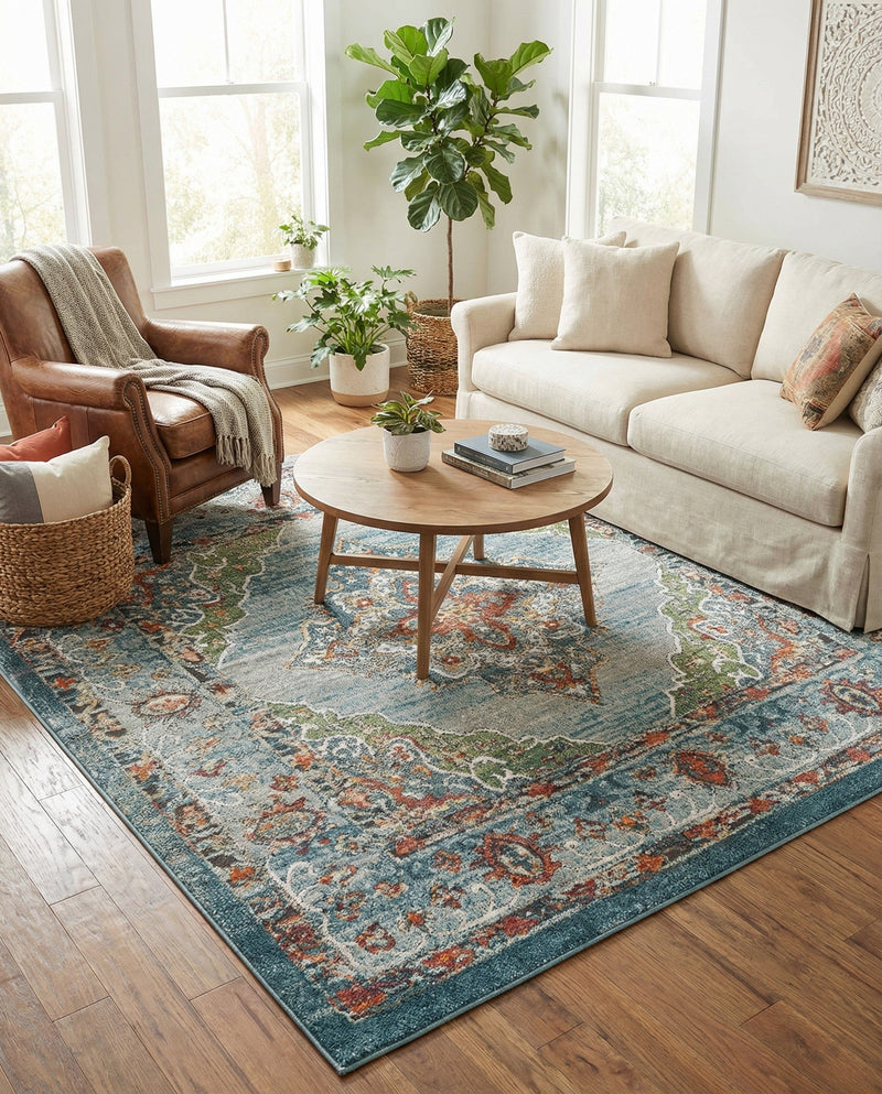 Savannah Soiree Collection Area Rug - Serengeti (Blue) Square Blue  lifestyle 32