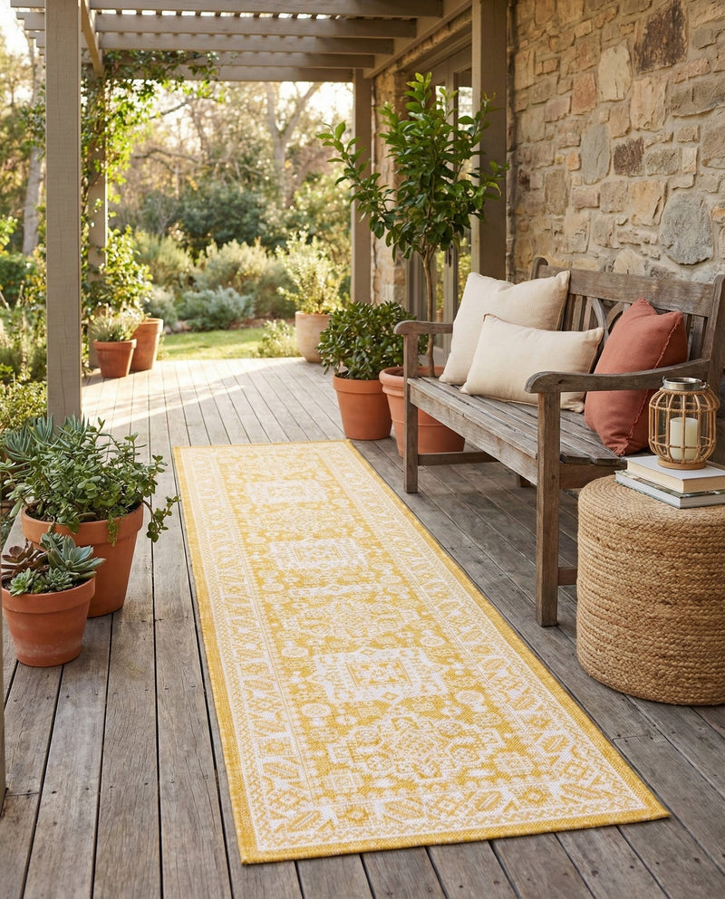 Tribal Terrace Treasures Collection Area Rug -  Incan Isle (Yellow) Runner Yellow  lifestyle 81