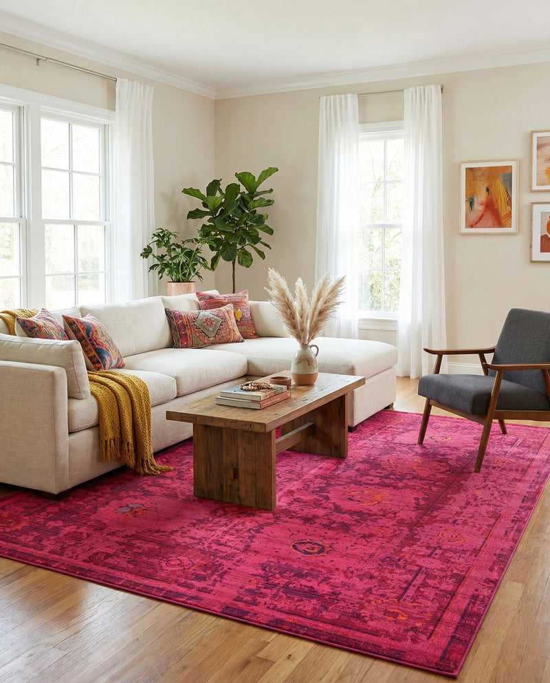 Chateau Elegance Collection Area Rug -  Louvre Rectangle Magenta  lifestyle 64