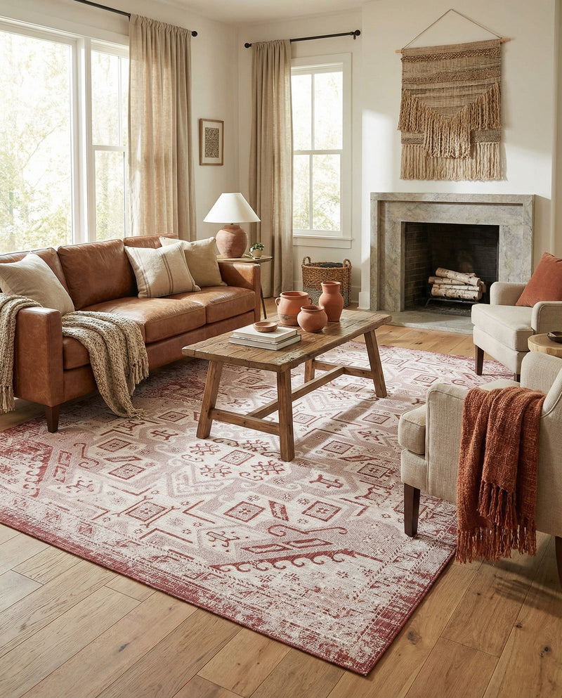 Tribal Terrace Treasures Collection Area Rug - Mayan Marina (Rust Red) Rectangle Rust Red  lifestyle 22