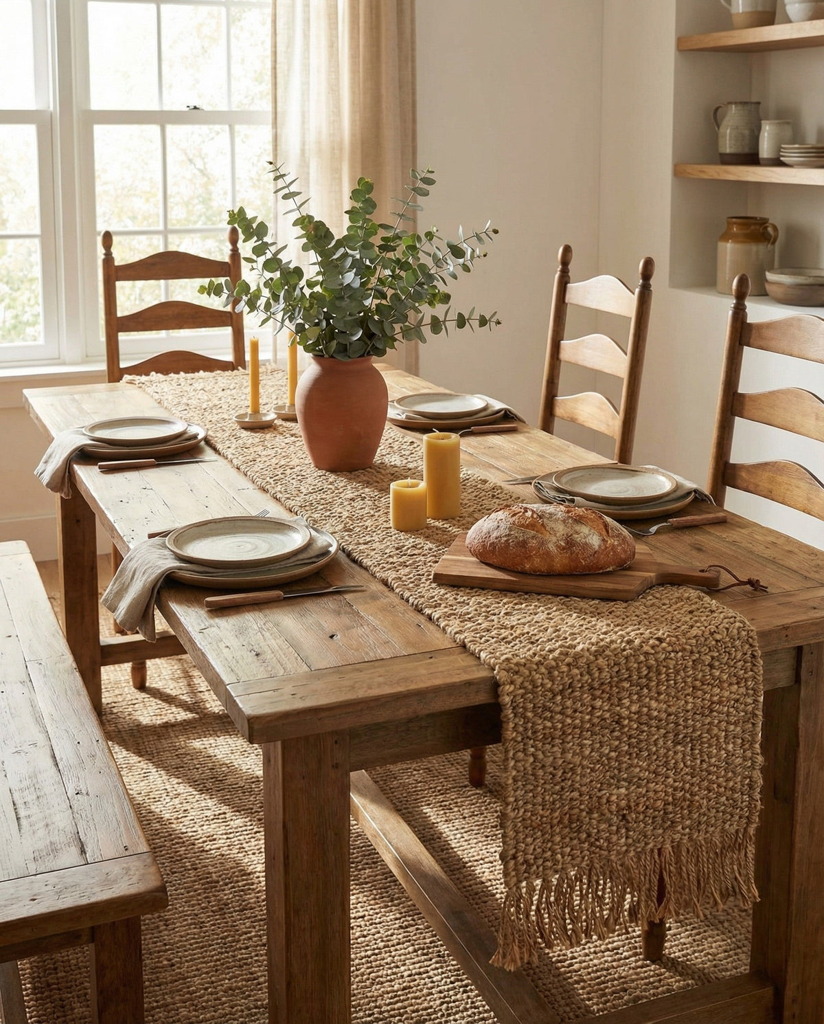 Savannah Jute Collection Area Rug - Seashore Table Runner Natural  lifestyle 174
