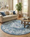 Patio Heritage Collection Area Rug -  Augusta (Blue) Round Blue  lifestyle 59