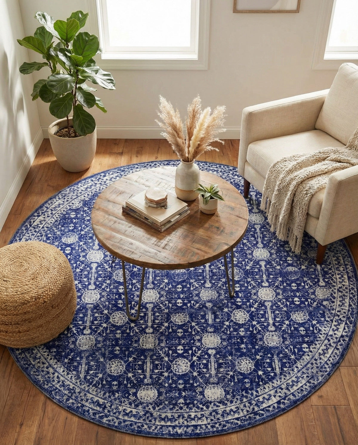 Heritage Elegance Collection Area Rug -  Chatsworth Round Navy Blue  lifestyle 111
