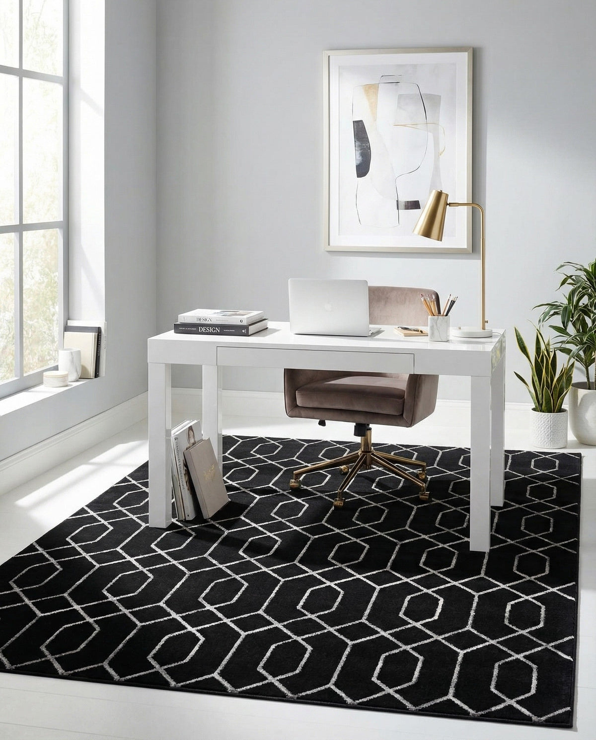 Hollywood Luxe Collection Area Rug - Sunset Rectangle Black and Silver  lifestyle 79