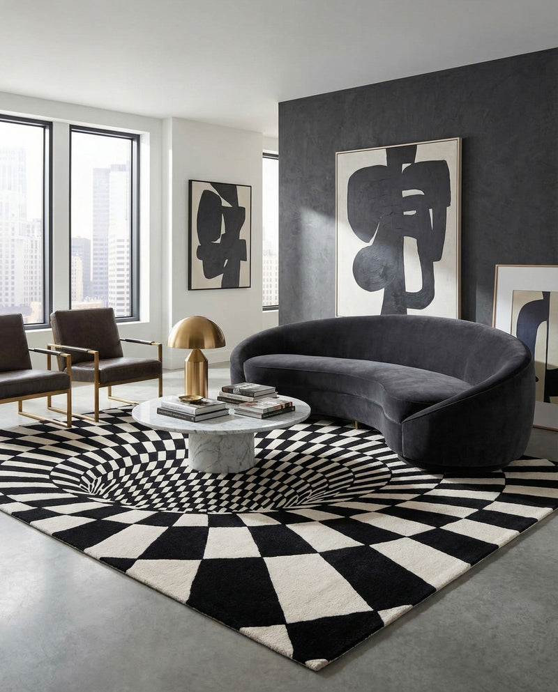 Cyclone Wool Collection Area Rug - Tornado Rectangle Black and White  lifestyle 7