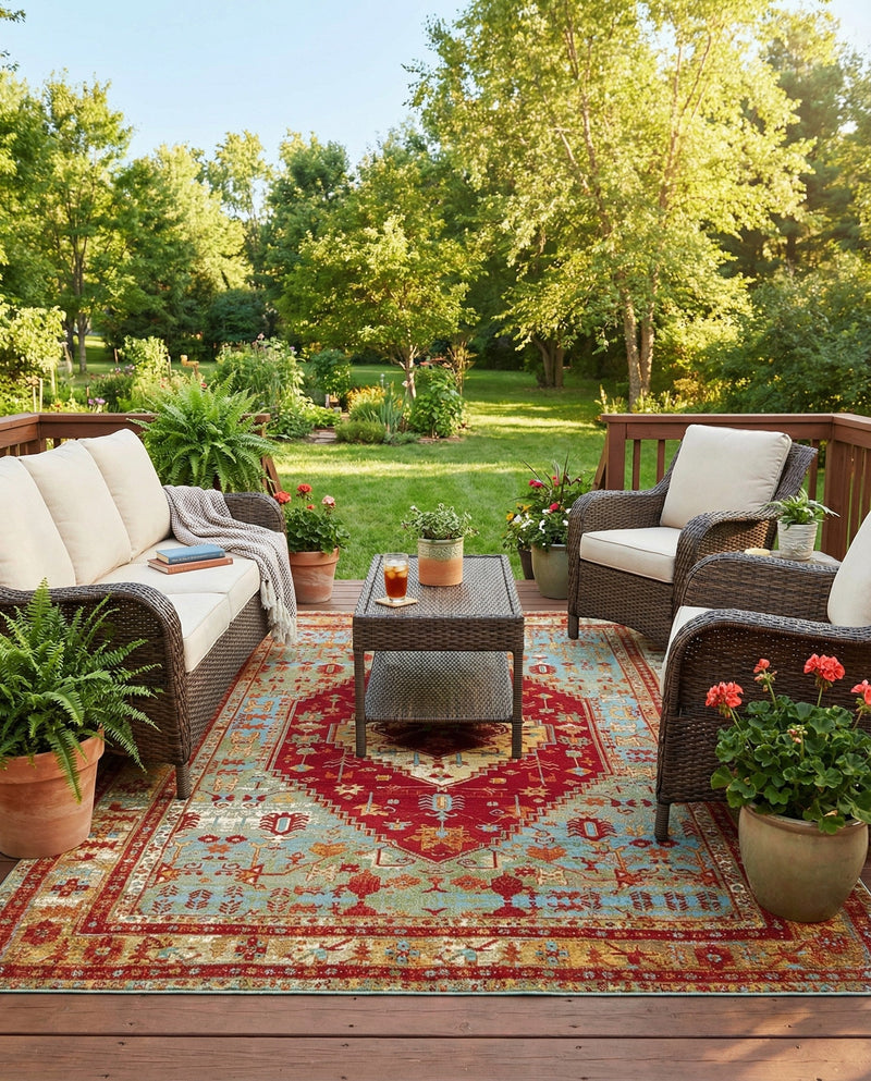 Patio Heritage Collection Area Rug -  Arbor Rectangle Red Green Blue  lifestyle 25