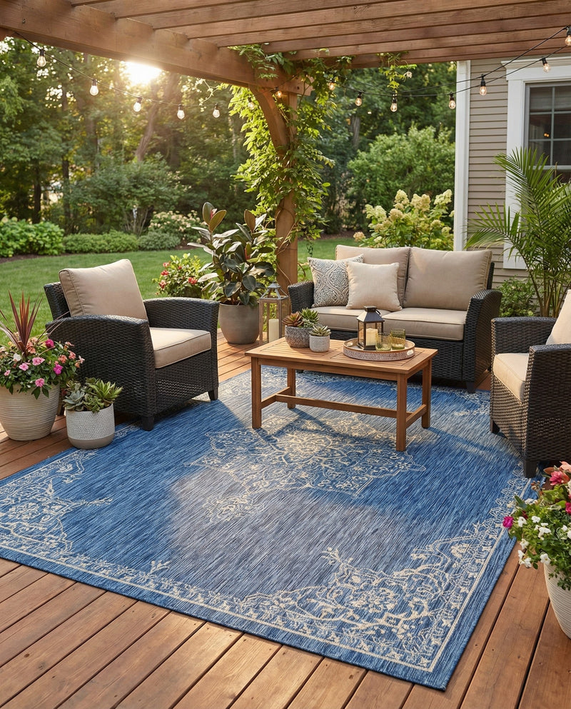Patio Heritage Collection Area Rug -  Charleston (Blue) Rectangle Blue  lifestyle 4