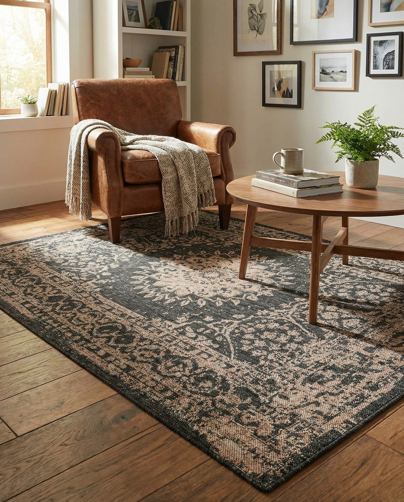 Patio Heritage Collection Area Rug -  Lafayette (Black) Rectangle Black  lifestyle 19