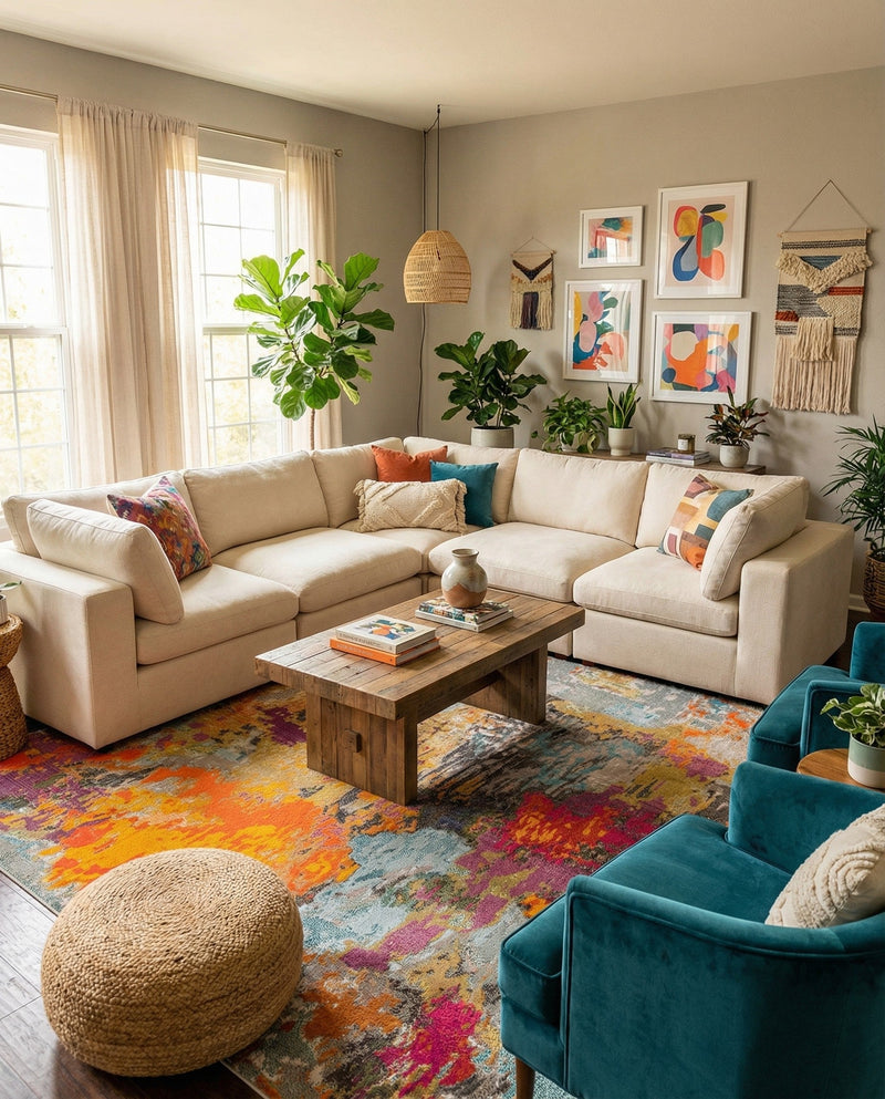 Colorburst Oasis Collection Area Rug -  Spectrum Square Multi  lifestyle 74