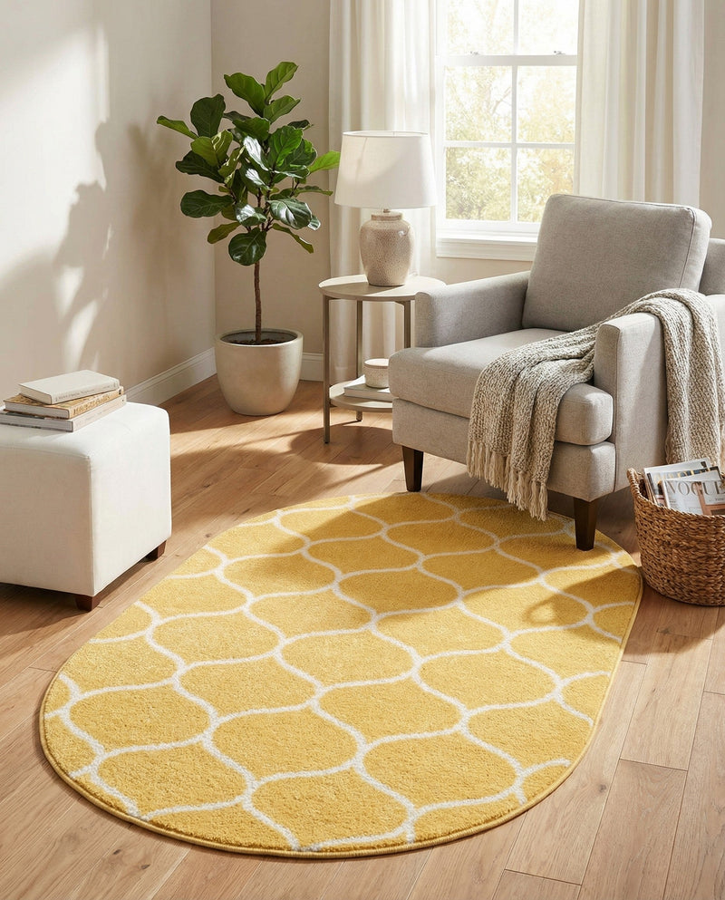 Trellis Mosaic Collection Area Rug -  Pergolatown (Yellow) Oval Yellow  lifestyle 57