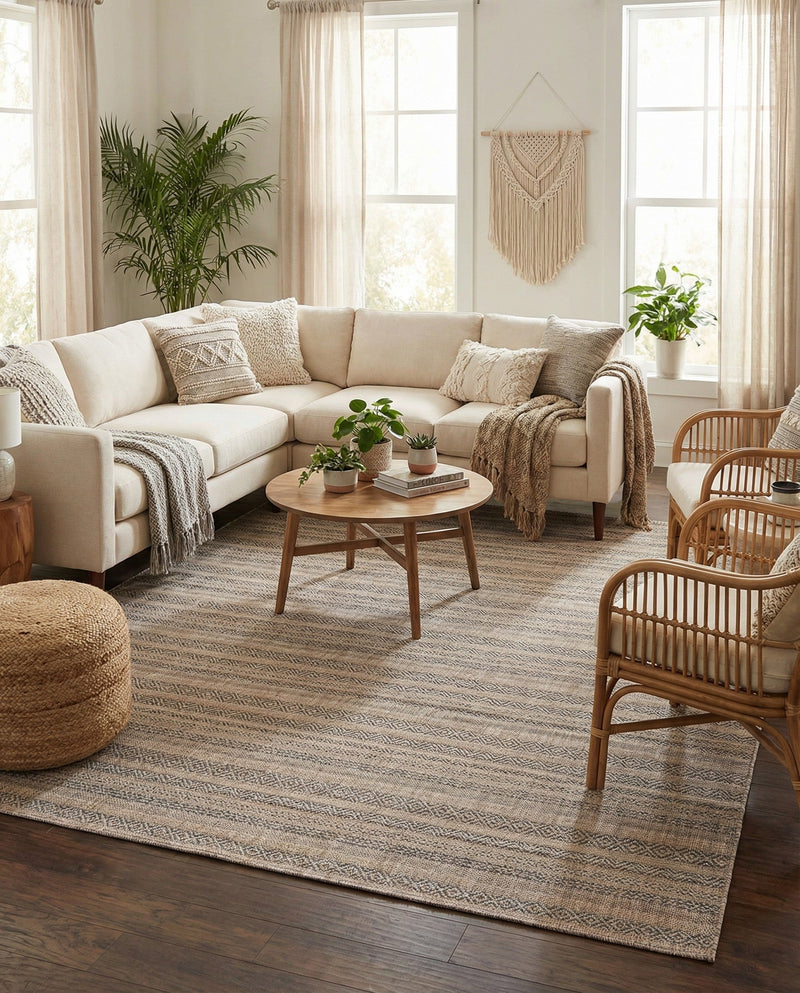 Seaside Stripes Collection Area Rug -  Boardwalk (Natural) Rectangle Natural  lifestyle 8
