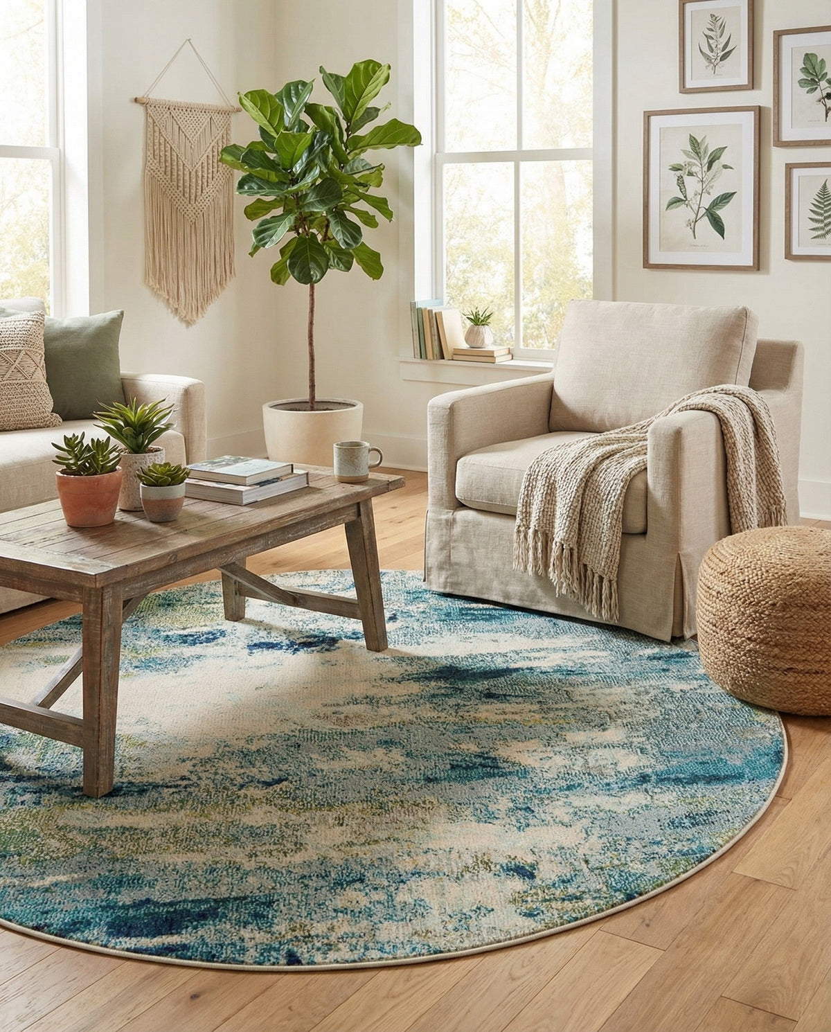 Chromatic Oasis Collection Area Rug -  Serene Round Light Blue  lifestyle 109