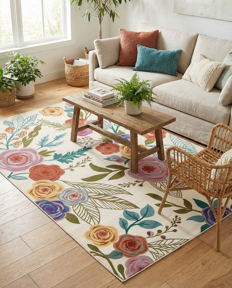 Meadow Breeze Collection Area Rug -  Petal Rectangle Ivory  lifestyle 9