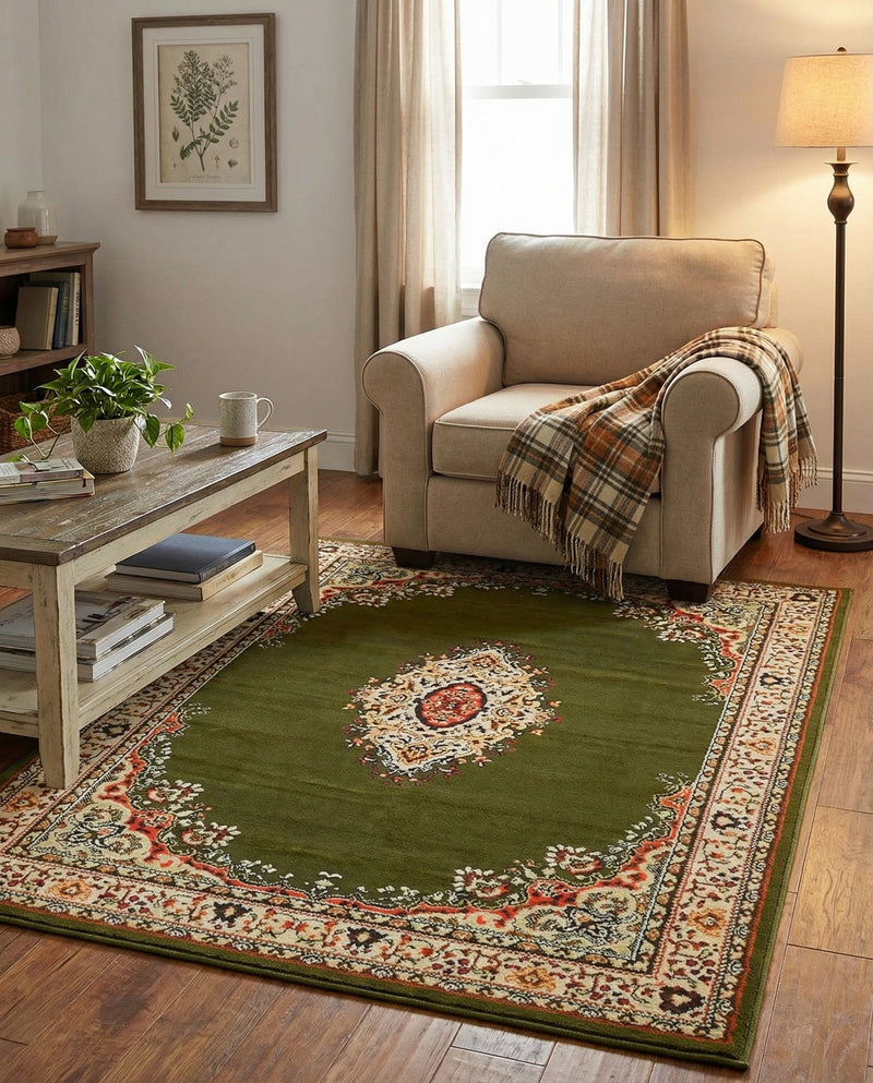 Tabriz Tapestry Collection Area Rug - Azerbaijan (Green) Rectangle Green  lifestyle 18