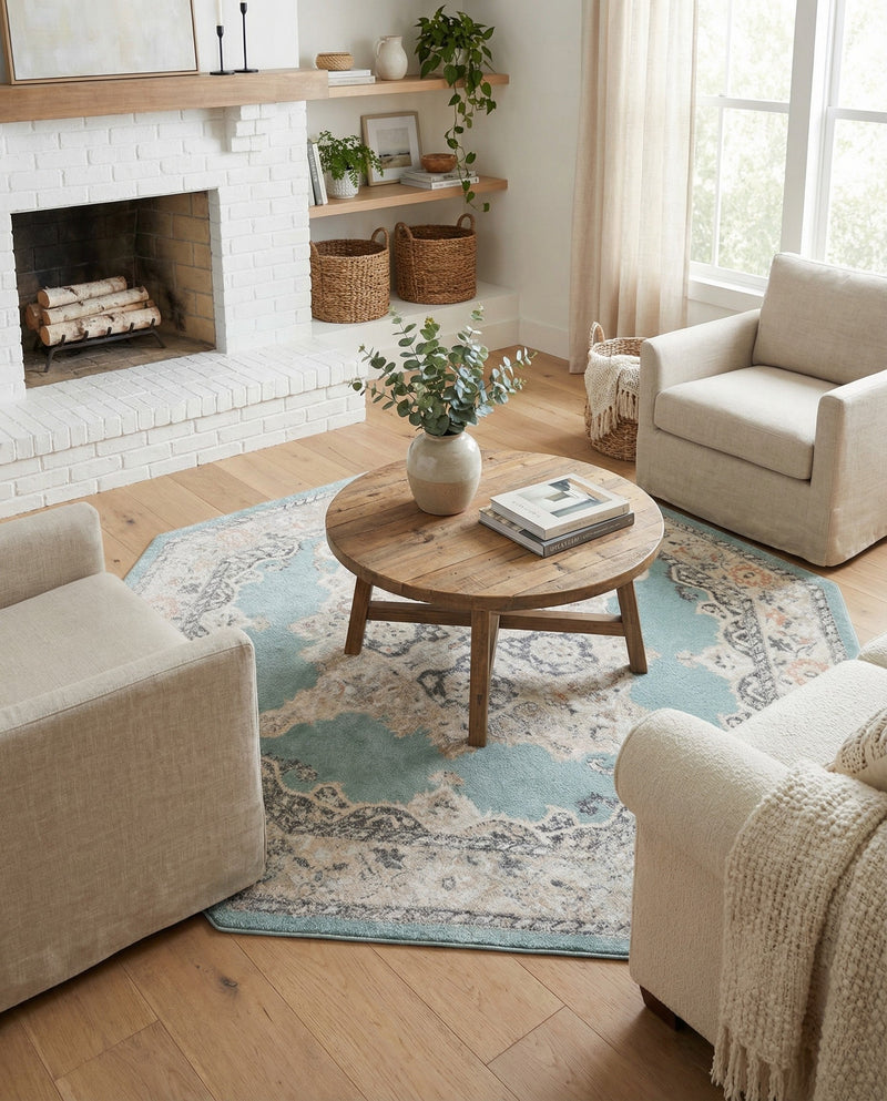 Beverly Grove Collection Area Rug -  Fairfax (Aqua) Octagon Aqua  lifestyle 68