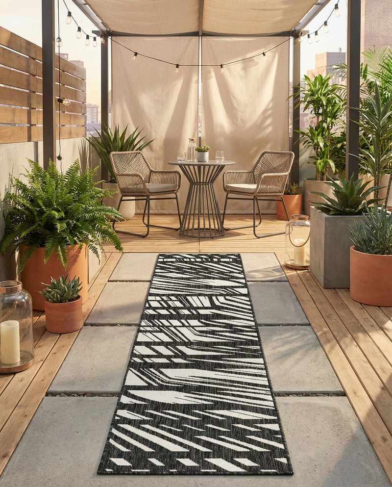Urban Terrace Collection Area Rug -  Queens Runner Black and White  lifestyle 34