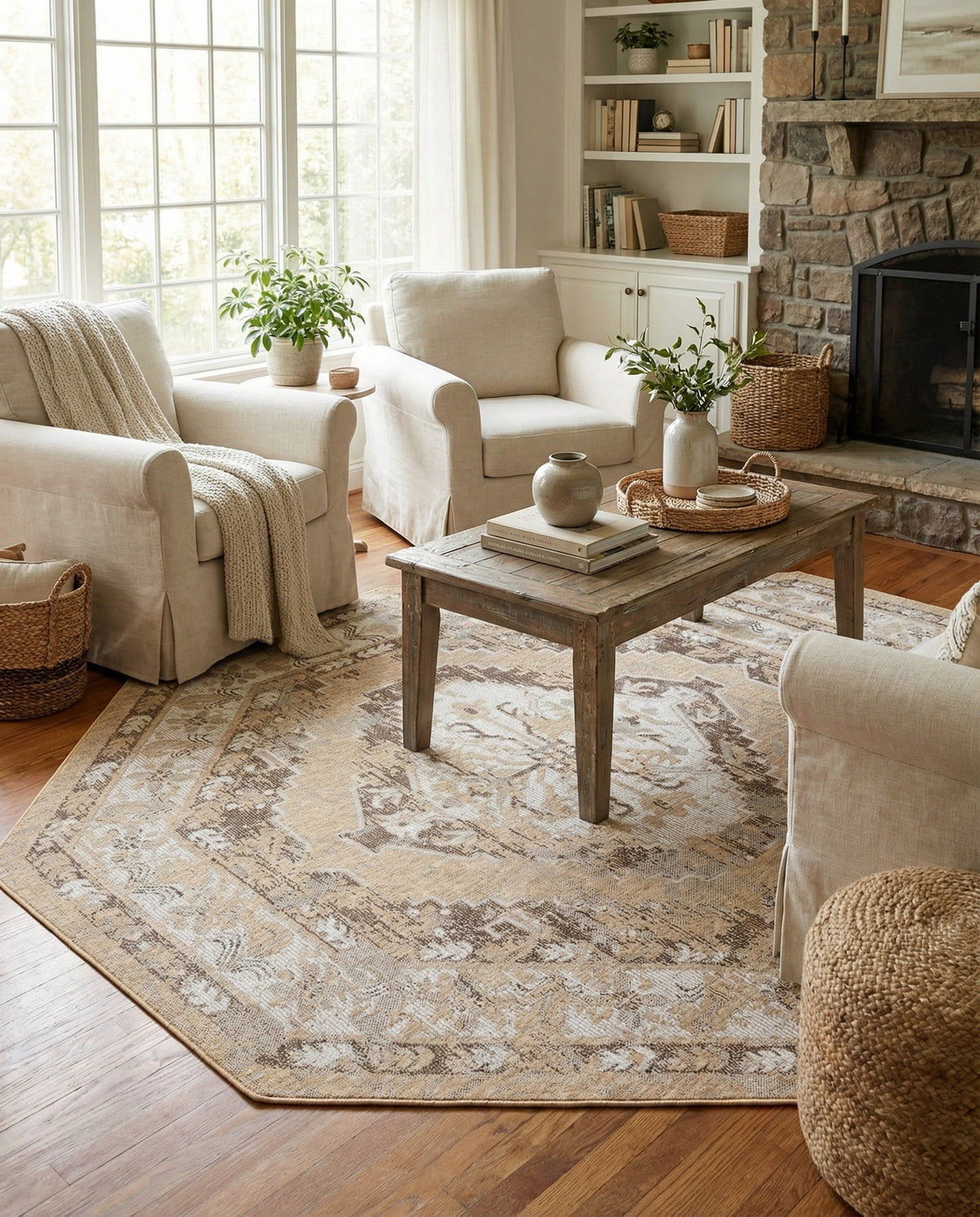 Patio Heritage Collection Area Rug -  Augusta (Natural) Octagon Natural  lifestyle 84