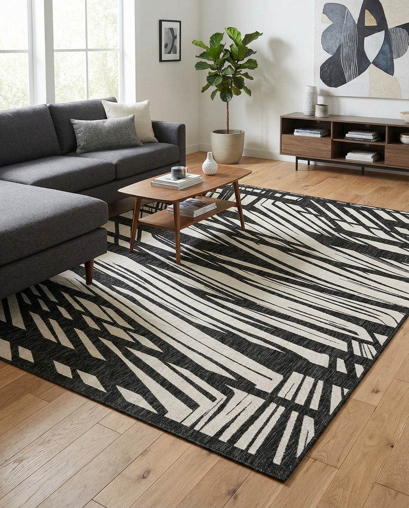 Urban Terrace Collection Area Rug -  Queens Rectangle Black and White  lifestyle 20