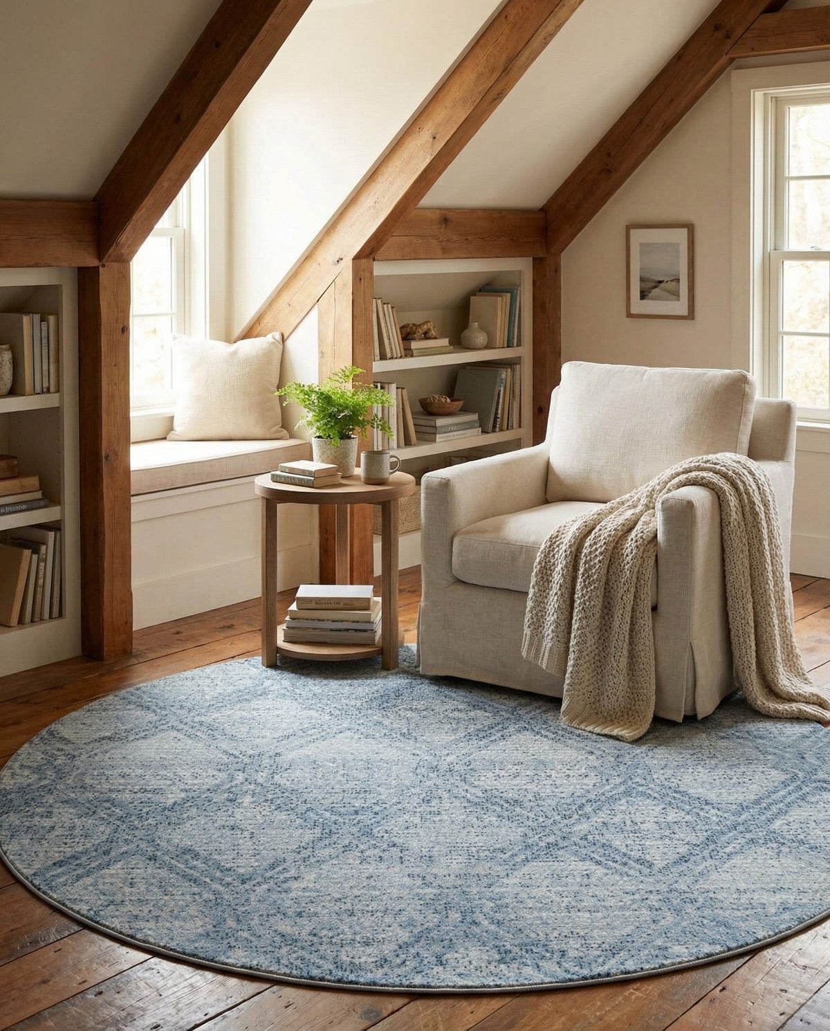 Aegean Elegance Washables Collection Area Rug -  Tinos Round Blue  lifestyle 165