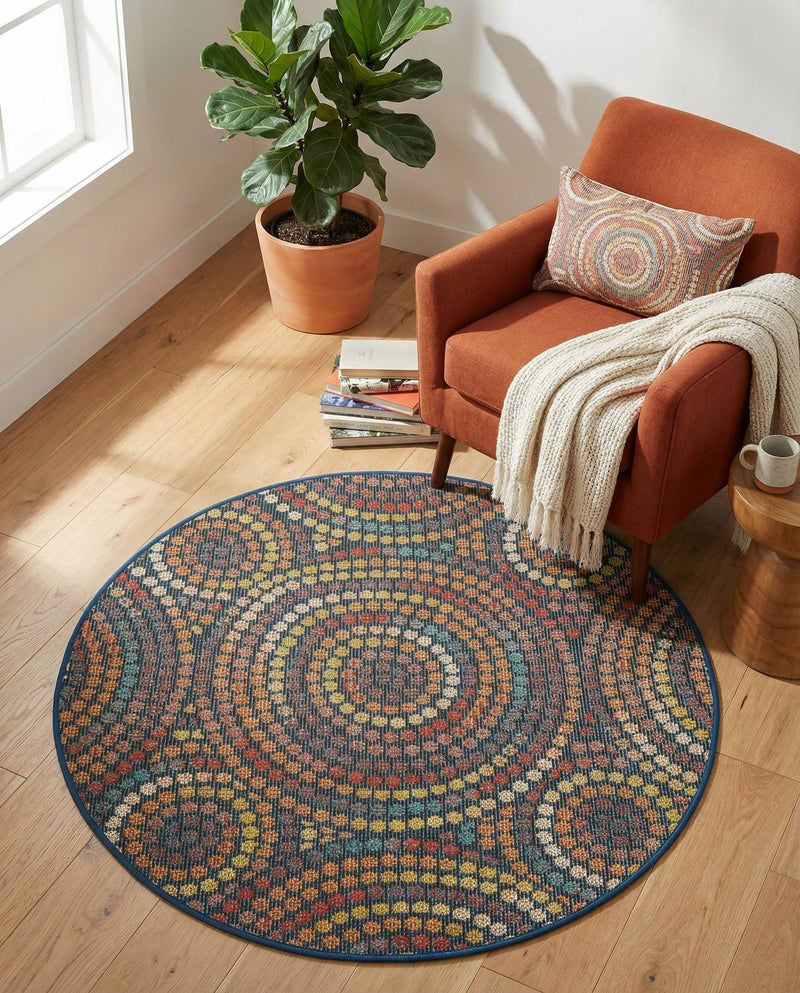 Coastal Terrace Collection Area Rug -  Lagoon Round Multi  lifestyle 64