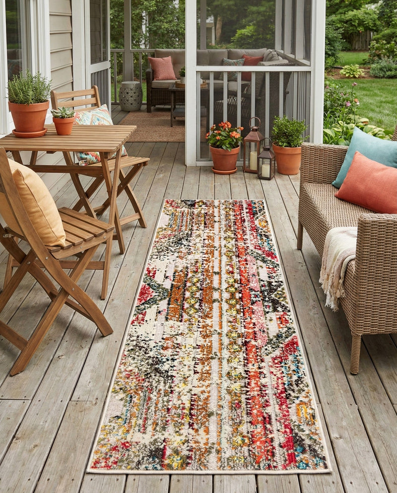 Outdoor Marrakesh Collection Area Rug -  Agadir Runner Multi Beige  lifestyle 54