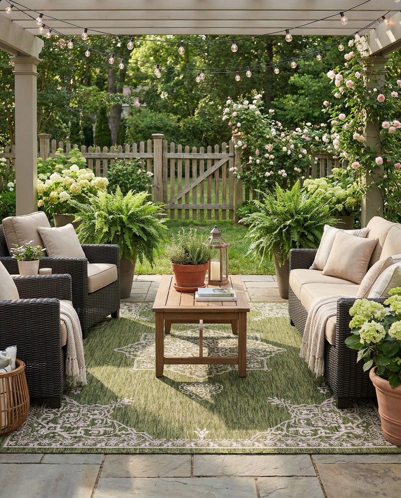 Patio Heritage Collection Area Rug -  Charleston (Green) Rectangle Green  lifestyle 11