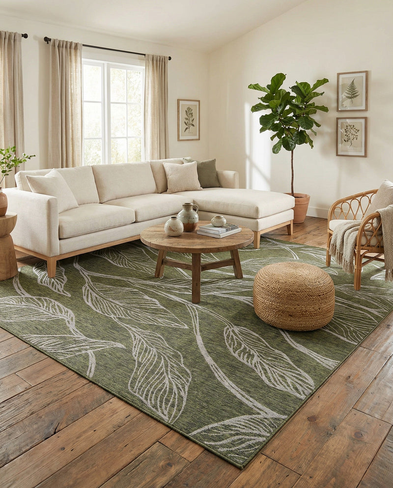 Seaside Blooms Collection Area Rug -  Evergreen (Green) Rectangle Green  lifestyle 7