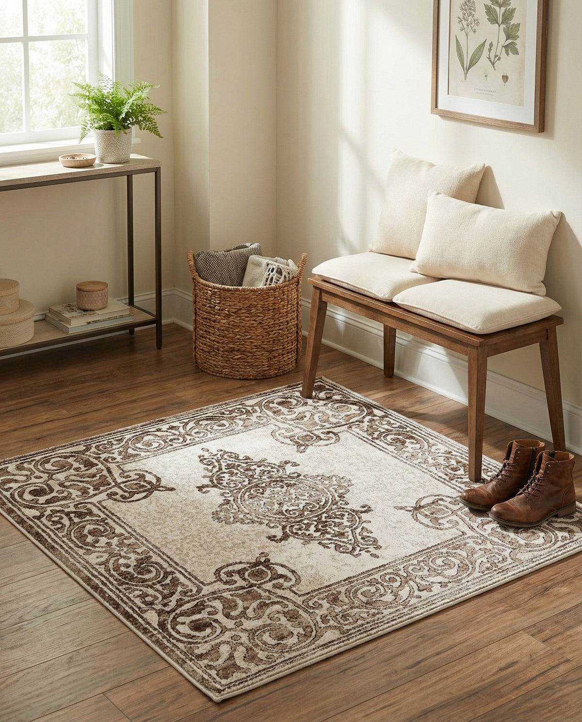Sanctuary Retreat Collection Area Rug - Haven Square Chocolate Brown  lifestyle 159
