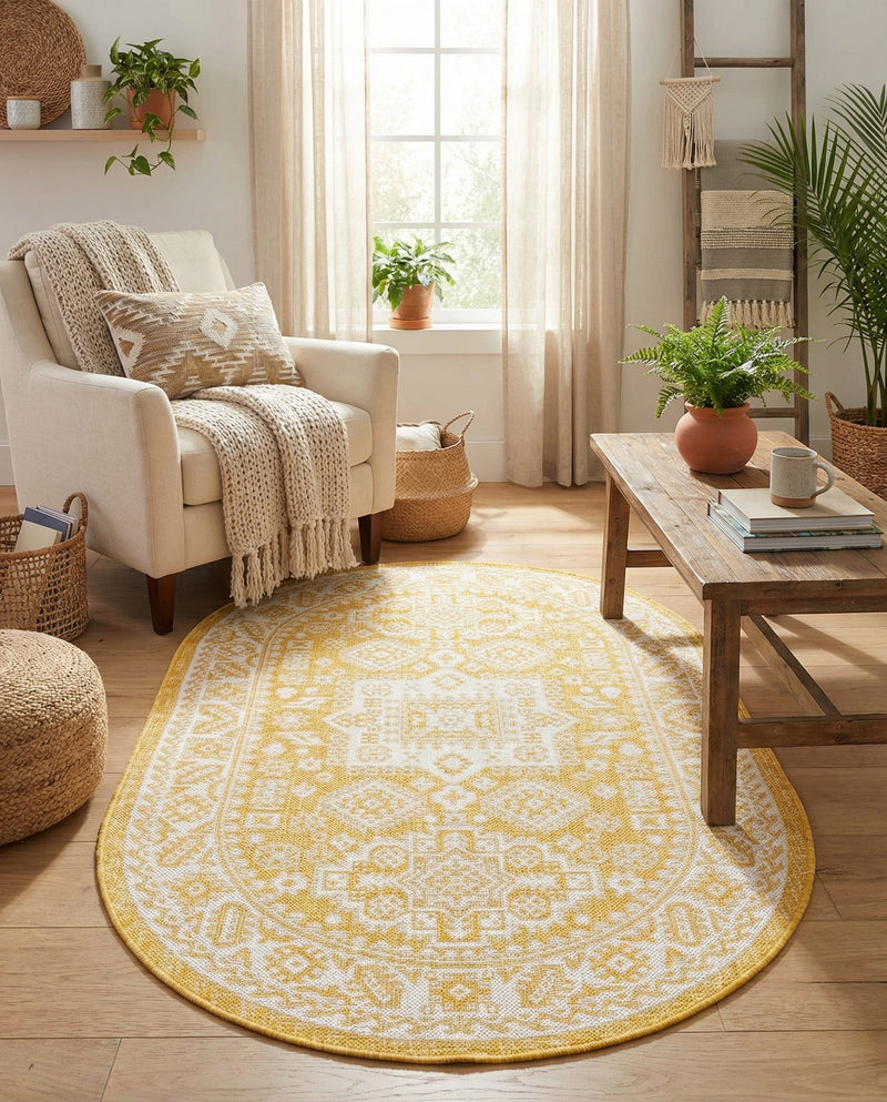 Tribal Terrace Treasures Collection Area Rug -  Incan Isle (Yellow) Oval Yellow  lifestyle 88