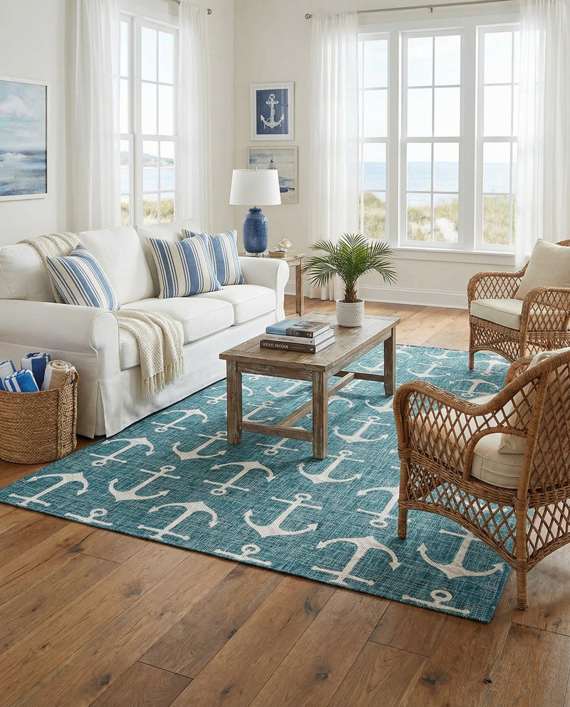 Seaside Haven Rugs Collection Area Rug - Sapphire (Teal) Rectangle Teal  lifestyle 18