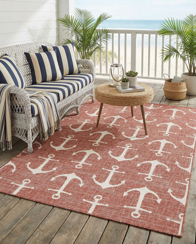 Seaside Haven Rugs Collection Area Rug - Sapphire (Rust Red) Rectangle Rust Red  lifestyle 18