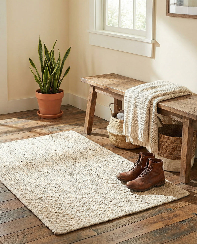 Woven Seaside Jute Collection Area Rug - Savannah (White) Rectangle White  lifestyle 16