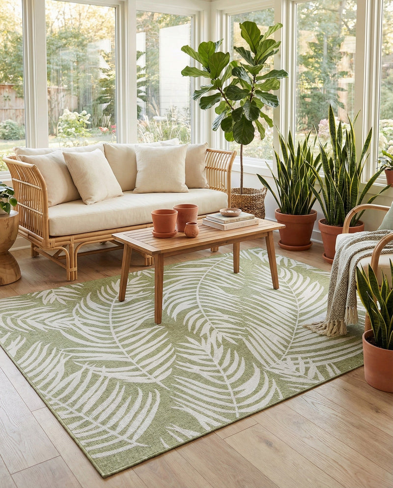 Seaside Blooms Collection Area Rug - Verdure (Green) Rectangle Green  lifestyle 16