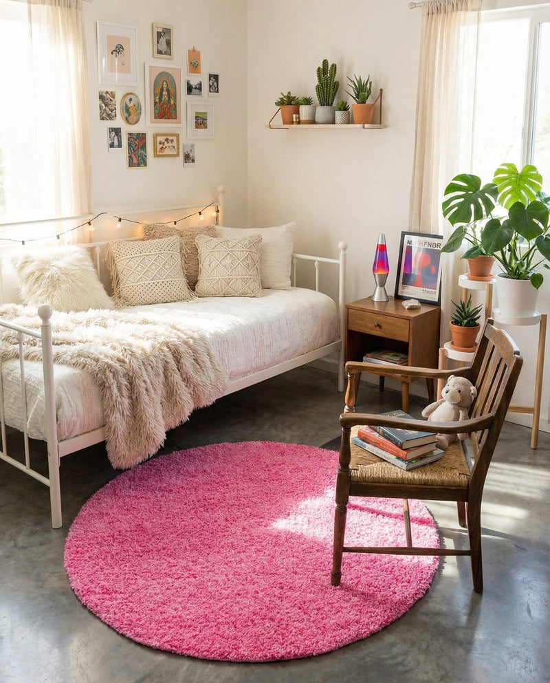 Plush Oasis Collection Area Rug - Serenity (Taffy Pink) Round Taffy Pink  lifestyle 51
