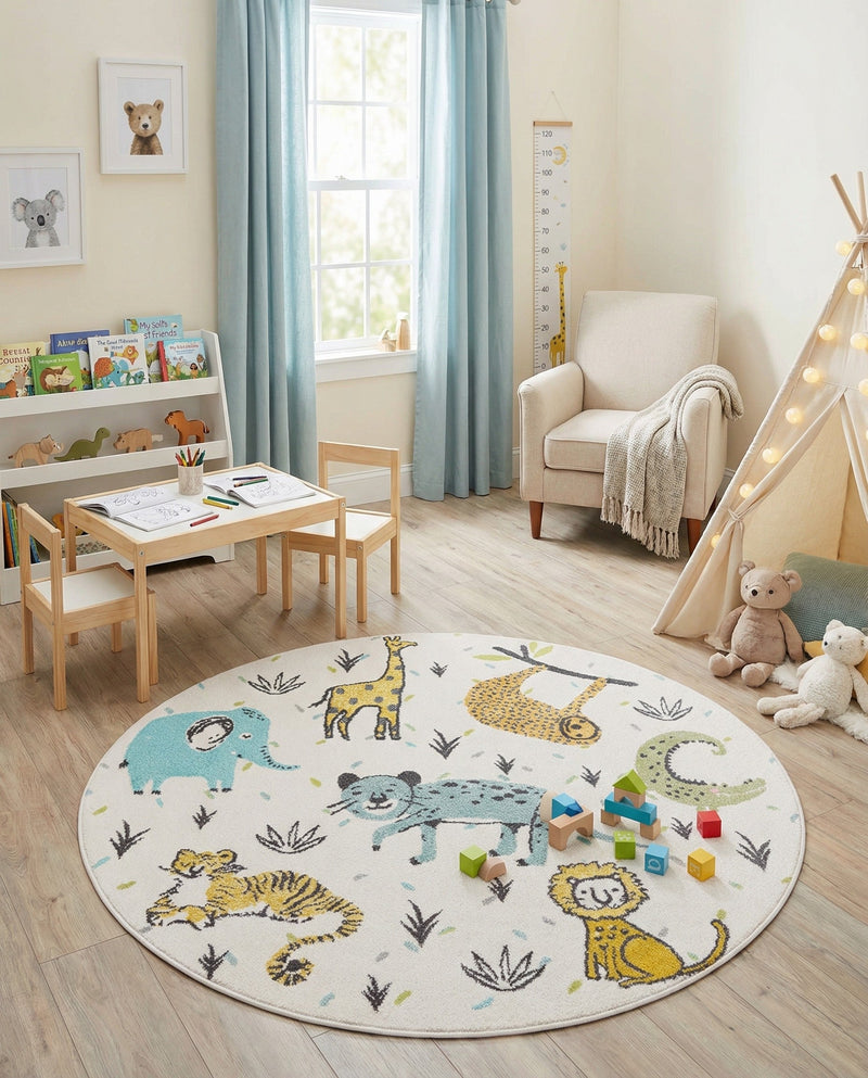 Wonder Tykes Collection Area Rug -  Spatter Round Ivory  lifestyle 40