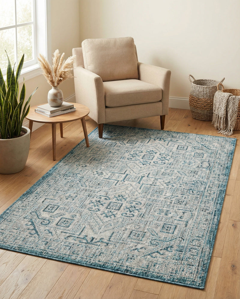 Tribal Terrace Treasures Collection Area Rug - Mayan Marina (Teal) Rectangle Teal  lifestyle 27