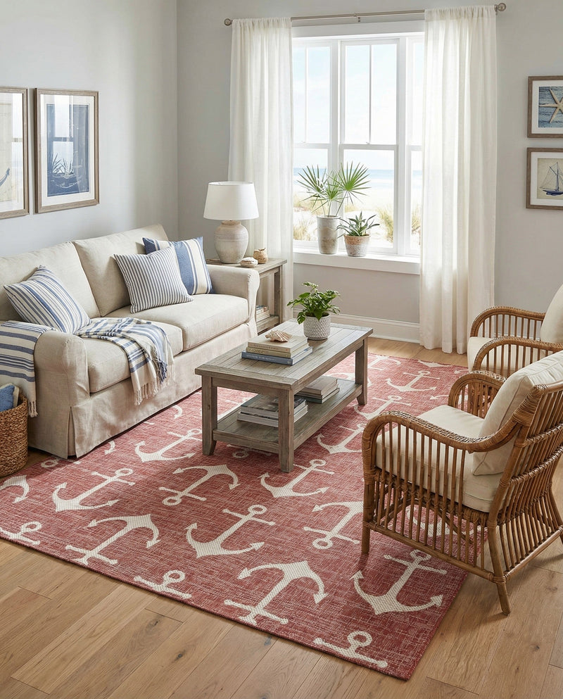 Seaside Haven Rugs Collection Area Rug - Sapphire (Rust Red) Rectangle Rust Red  lifestyle 3