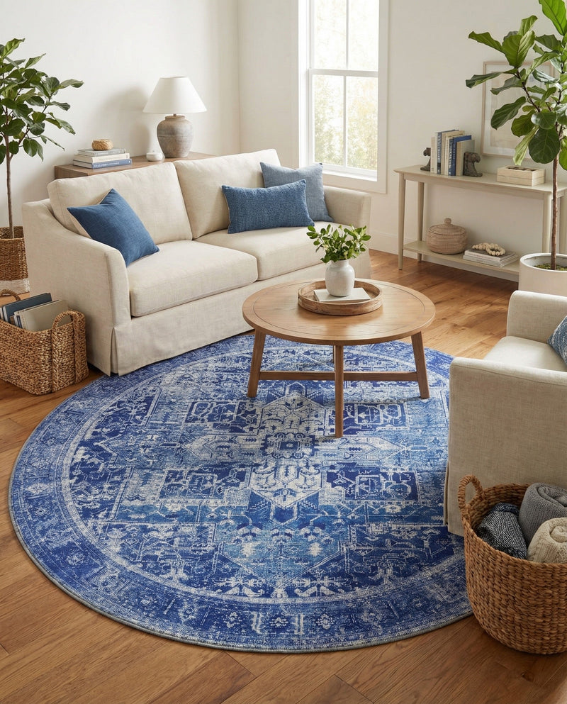 Heritage Elegance Collection Area Rug -  Windsor (Navy Blue) Round Navy Blue  lifestyle 27
