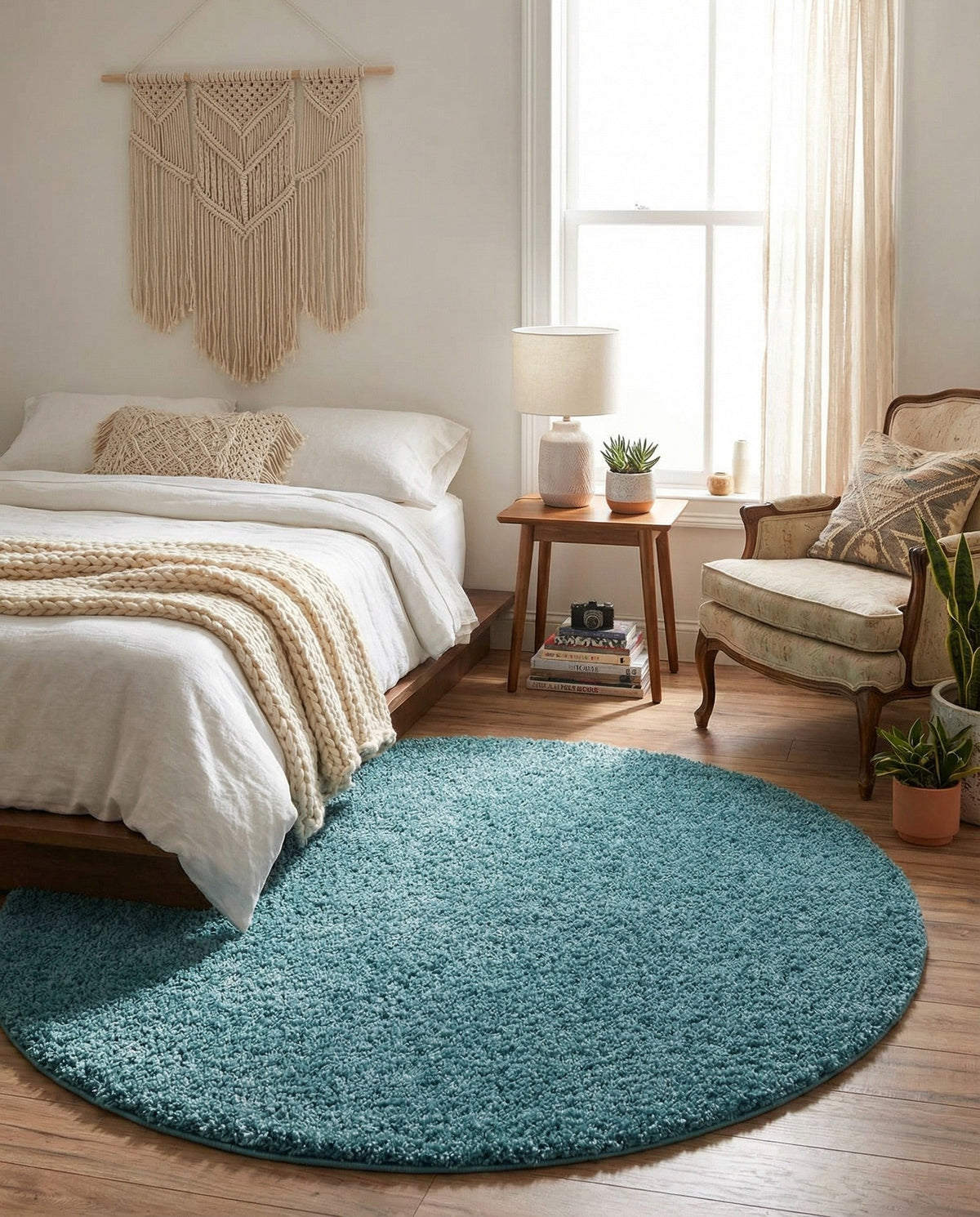 Cozy Comfort Shag Collection Area Rug - Haven (Turquoise) Round Turquoise  lifestyle 30