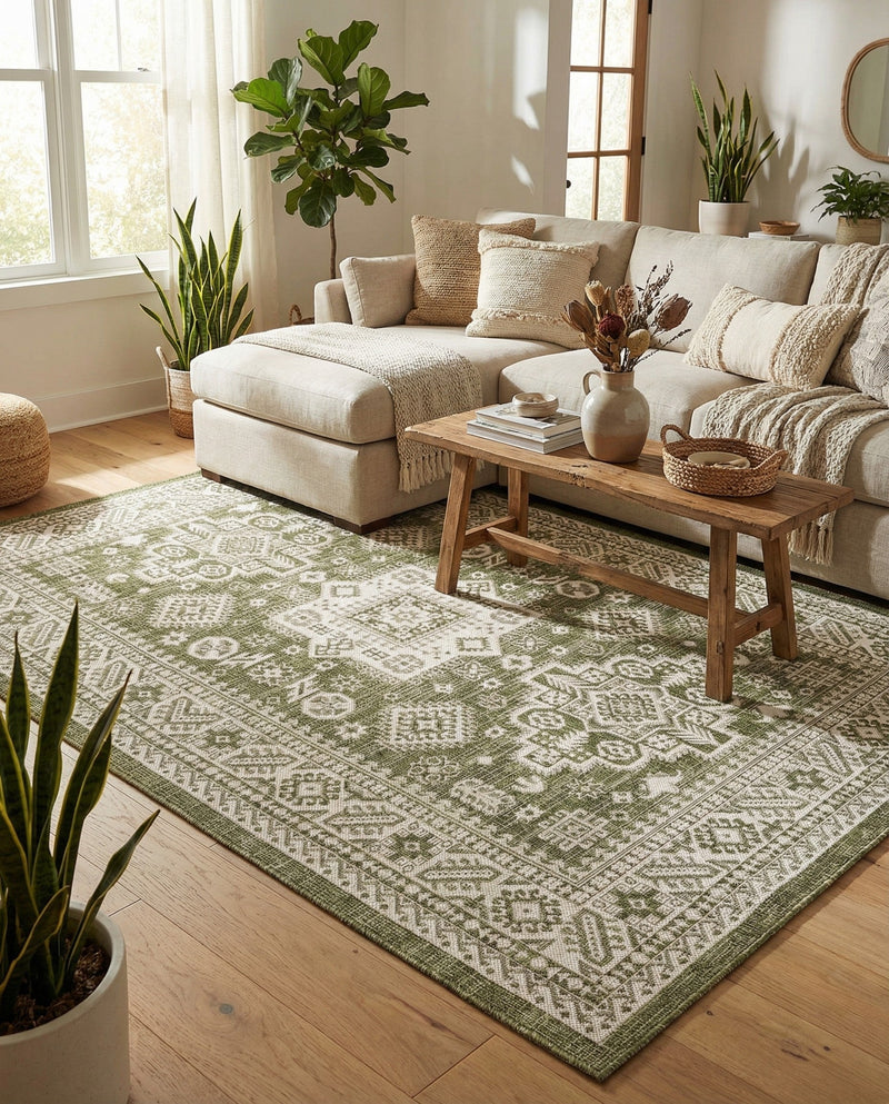 Tribal Terrace Treasures Collection Area Rug -  Incan Isle (Green) Rectangle Green  lifestyle 11