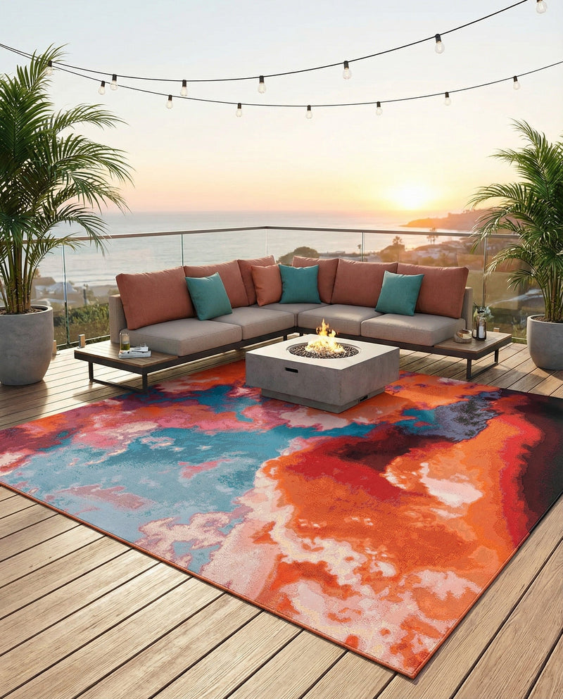 Urban Terrace Collection Area Rug -  Patio Rectangle Gray and Pink  lifestyle 25