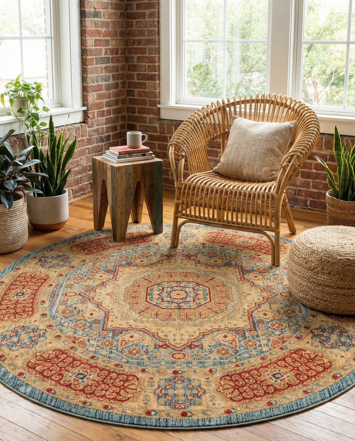 Ottoman Elegance Collection Area Rug -  Ephesus Round Light Blue  lifestyle 163