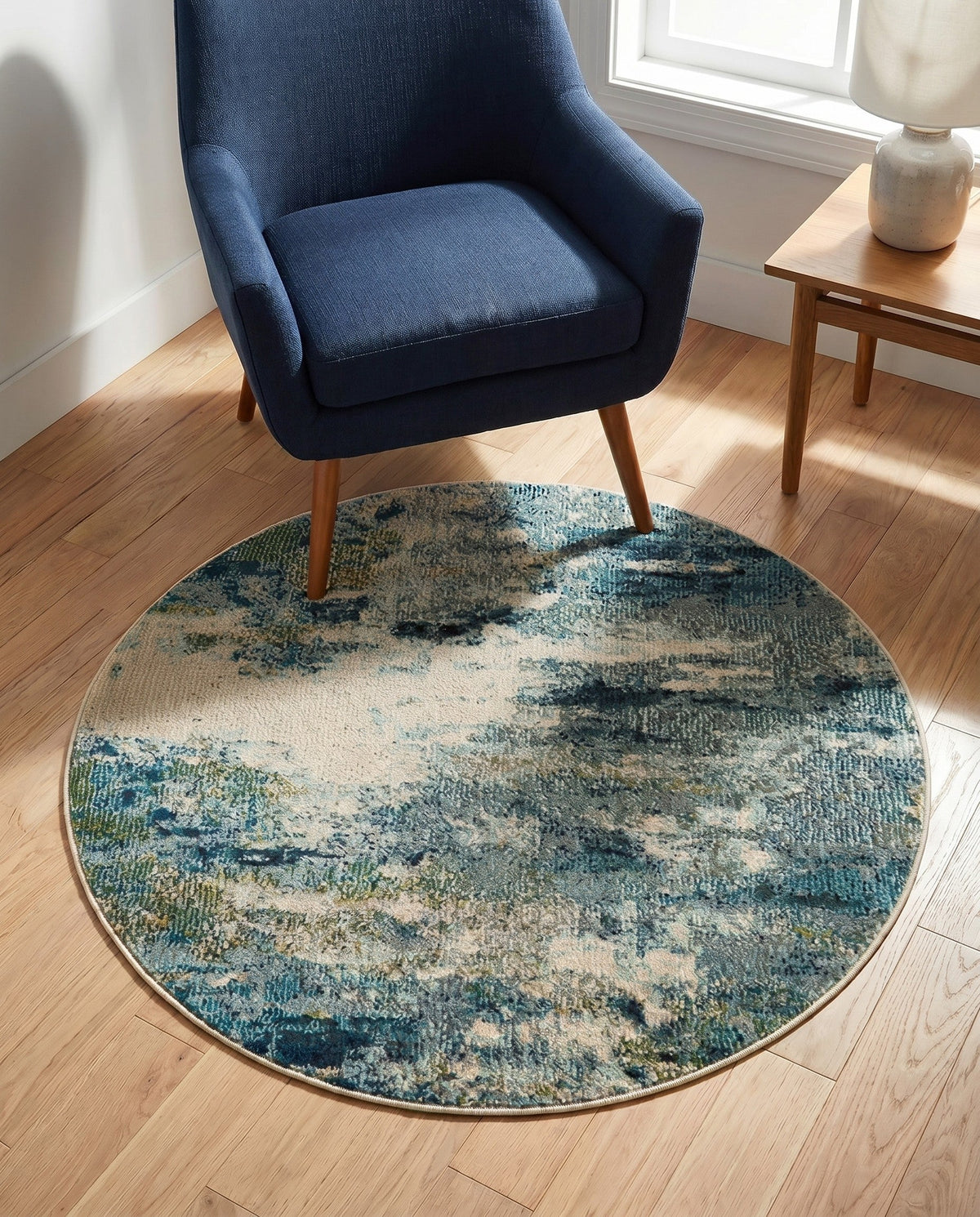 Chromatic Oasis Collection Area Rug -  Serene Round Light Blue  lifestyle 105