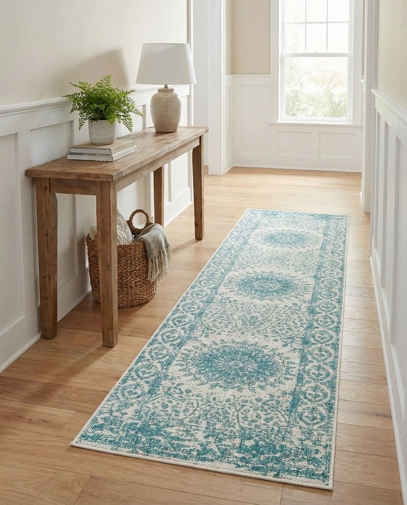 Patio Heritage Collection Area Rug -  Lafayette (Aqua) Runner Aqua  lifestyle 77